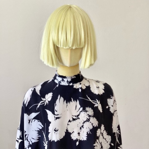 Ganni Black/White Silk Floral Print Long Sleeves Dress 2/34 - Picture 5 of 10